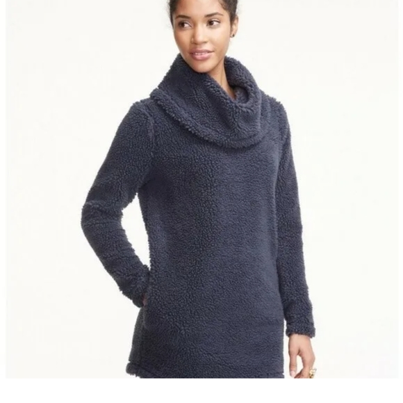 LLBean Signature Sherpa Cowl Neck Pullover SZ.Med Blue - Picture 2 of 8